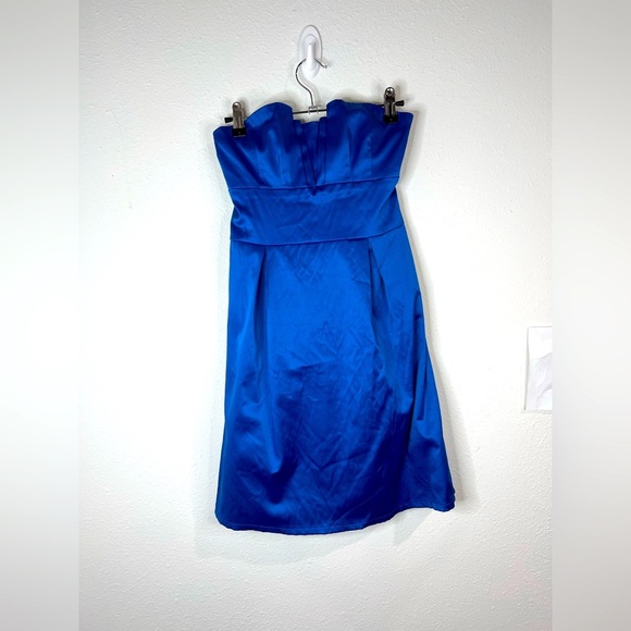 Mind Code Royal Blue Strapless Mini Dress Sweetheart Neckline Satin Pleated Zip - Picture 1 of 9